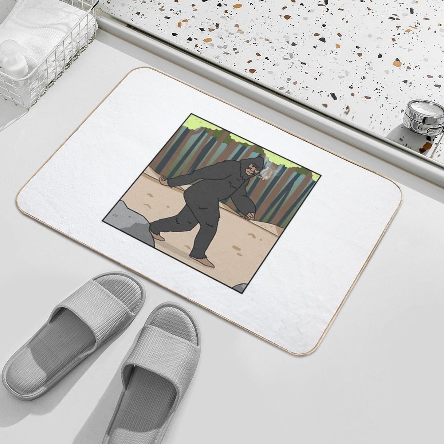 Big Foot Hand-Drawn 420 Art  Easy Maintenance Bath Mat