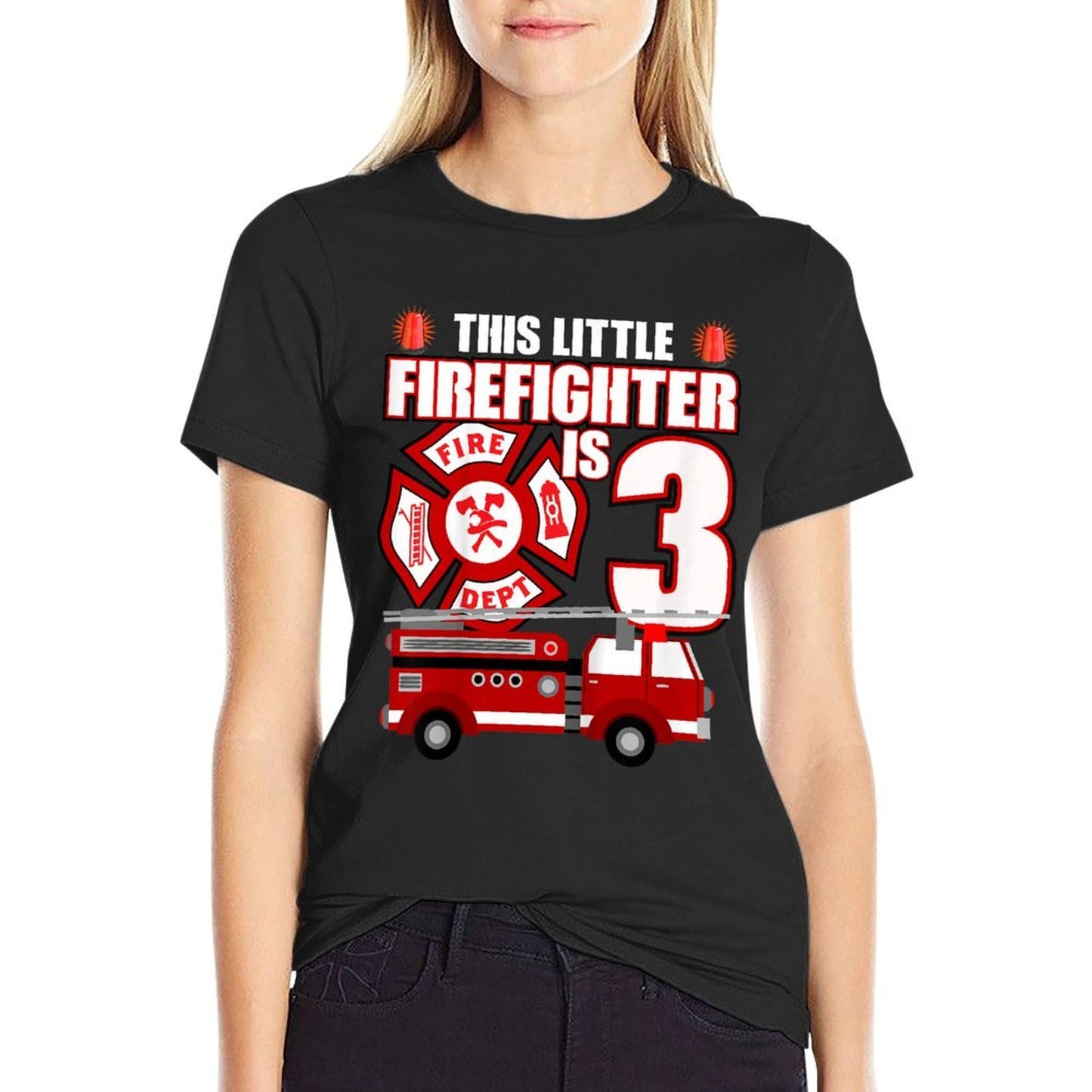 3 Year Old Firefighter Birthday Party Fire Truck 3rd Gift  Stretchy T-Shirt