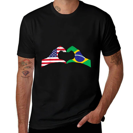 Half Brazilian Half American USA Brazil Culture Patriot Love  Ribbed Collar T-Shirt