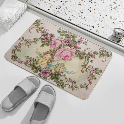 Sweet Cherub And Pink Roses Shabby Chic  Dirt-Trapping Bath Mat