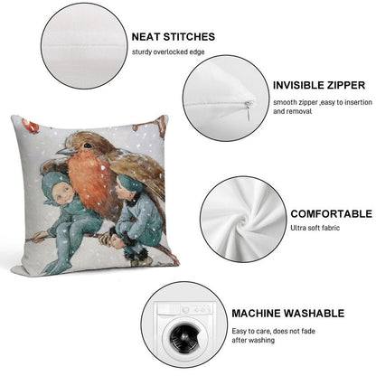 Christmas Elves Sheltering with A Robin - Margaret Tarrant Soft Luxury Feel Throw Pillow