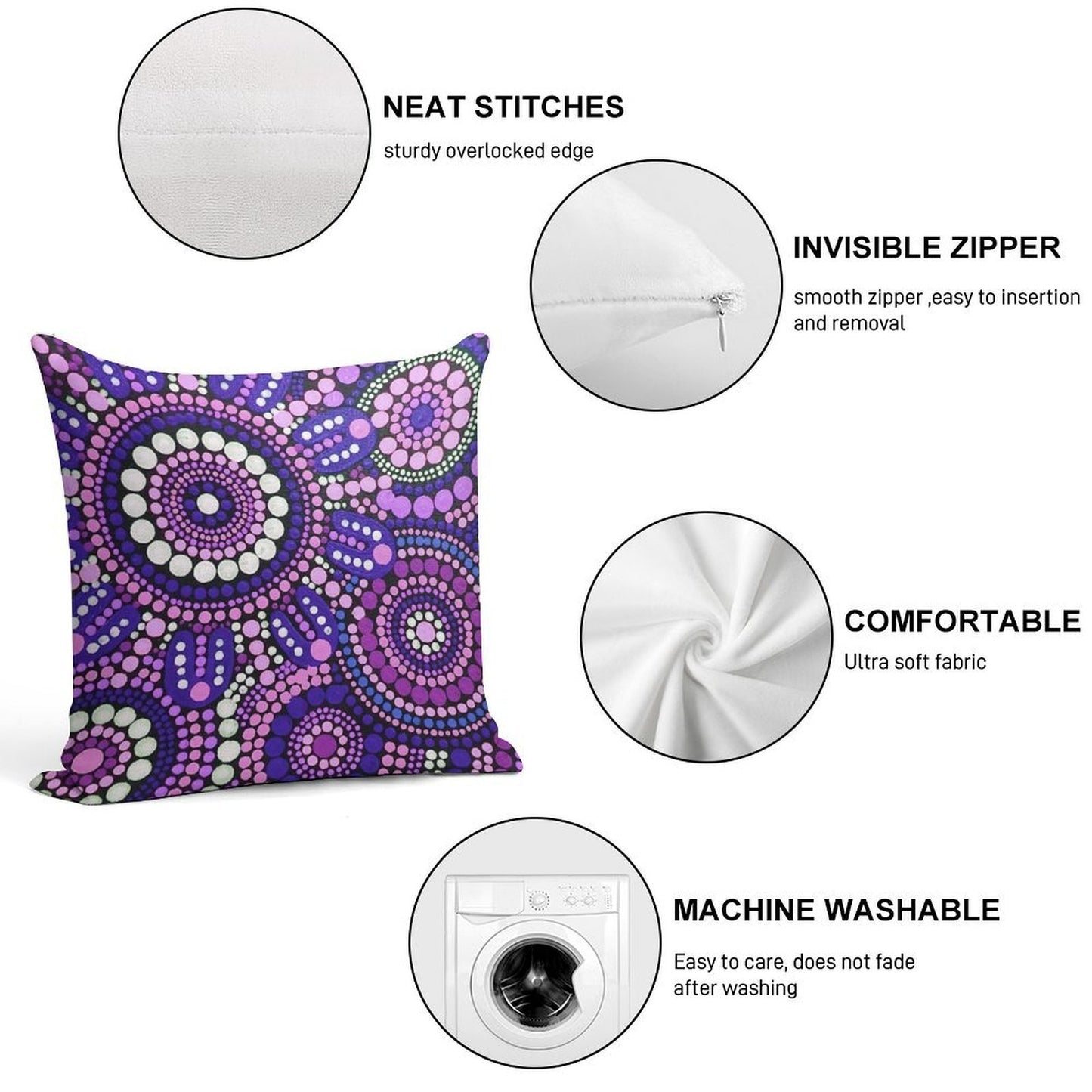 Aboriginal Art Purple Pattern Family Gathering Soft Bedroom Essential Throw Pillow