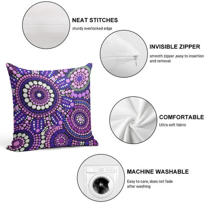Aboriginal Art Purple Pattern Family Gathering Soft Bedroom Essential Throw Pillow