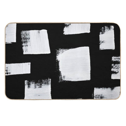 Marshmallows A Minimal Abstract Black And White Square Mudcloth Pattern by Alyssa Hamilton Art  Absorbent Bath Mat