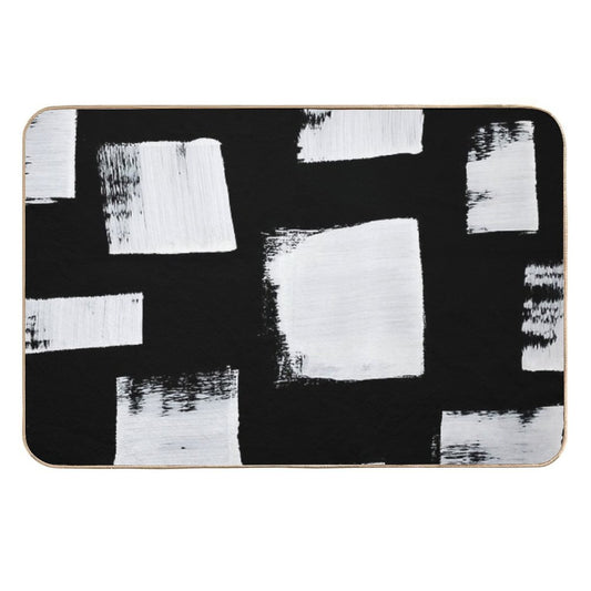 Marshmallows A Minimal Abstract Black And White Square Mudcloth Pattern by Alyssa Hamilton Art  Absorbent Bath Mat