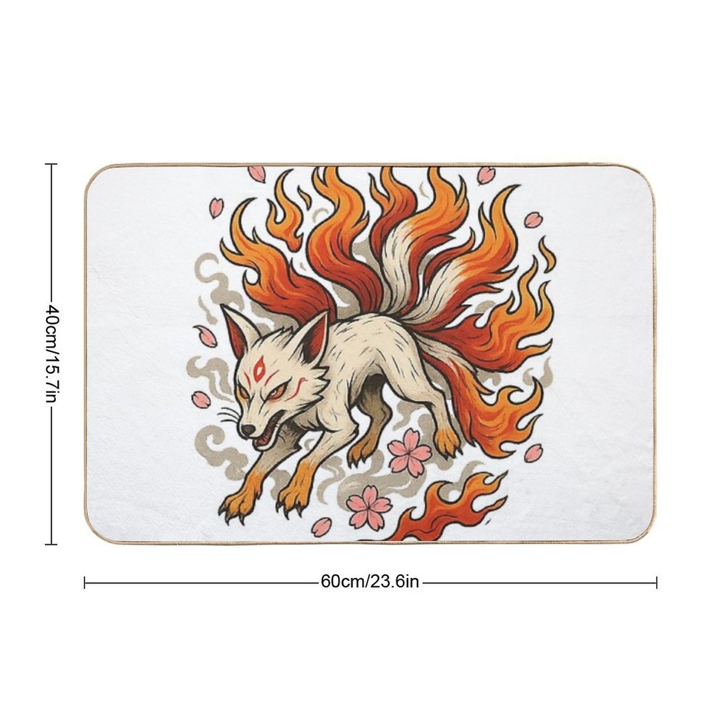 Nine-Tailed Kitsune — Battle Spirit Flame - Japanese Tattoo Style  Long-Lasting Bath Mat