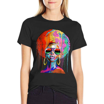 Womens Black Queen Afro Melanin Dripping Juneteenth  Heathered Texture T-Shirt