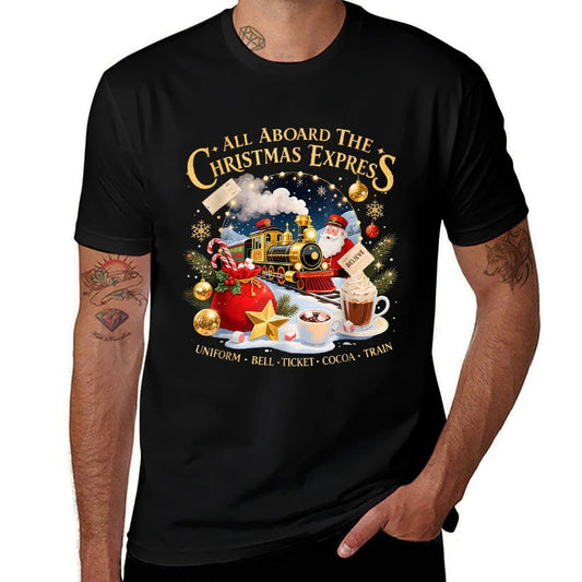 All Aboard The Christmas Express Train Santa Holiday  Easy-care T-Shirt