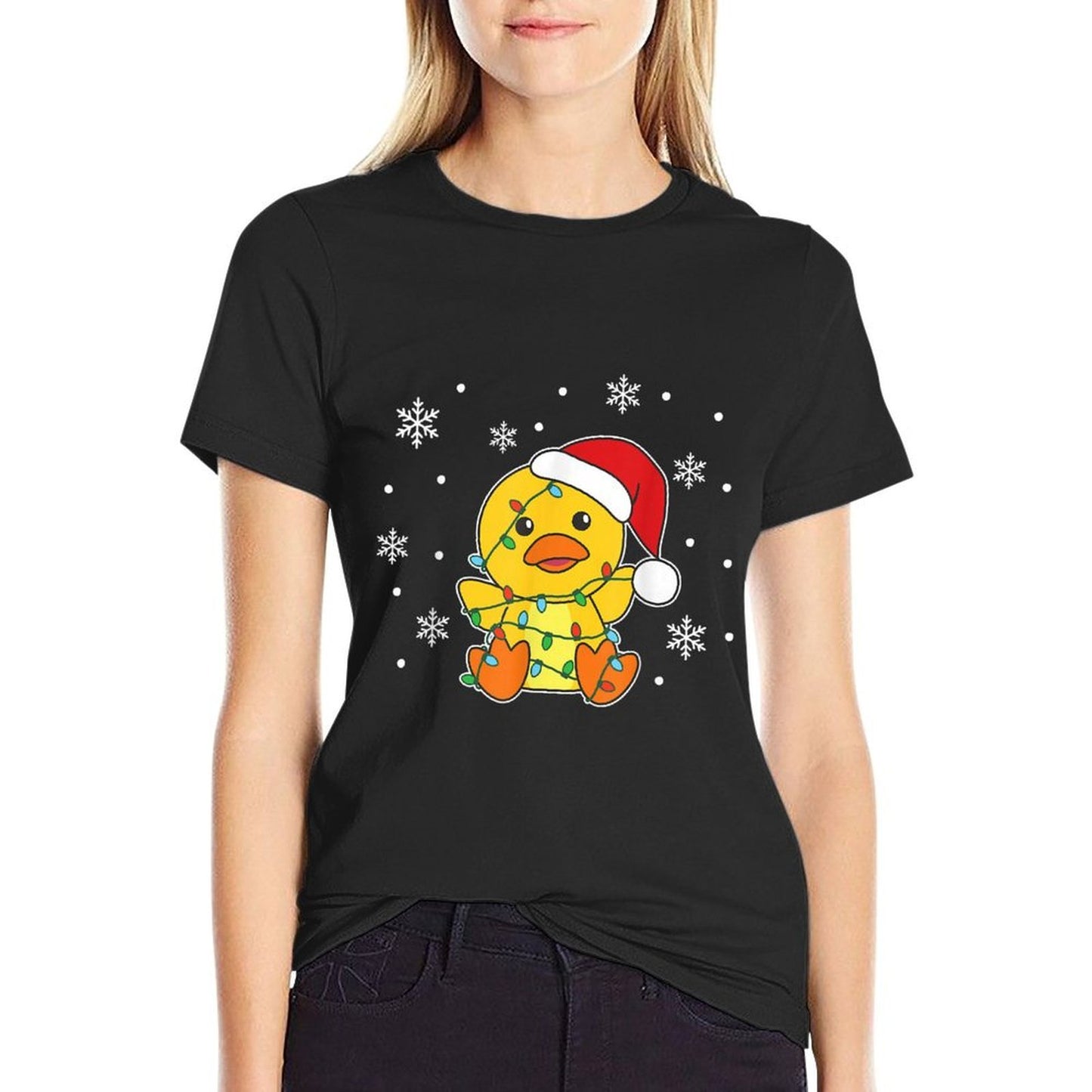 Duck Merry Christmas Winter Animals Duck  Graphic-printed T-Shirt
