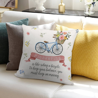 Pioneering Is Like Riding A Bicycle (Floral) Soft High-Density Material Throw Pillow