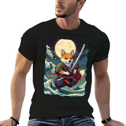 Samurai Corgi Dog Japanese Retro Corgi Ukiyo-e Warrior  Easy-care T-Shirt