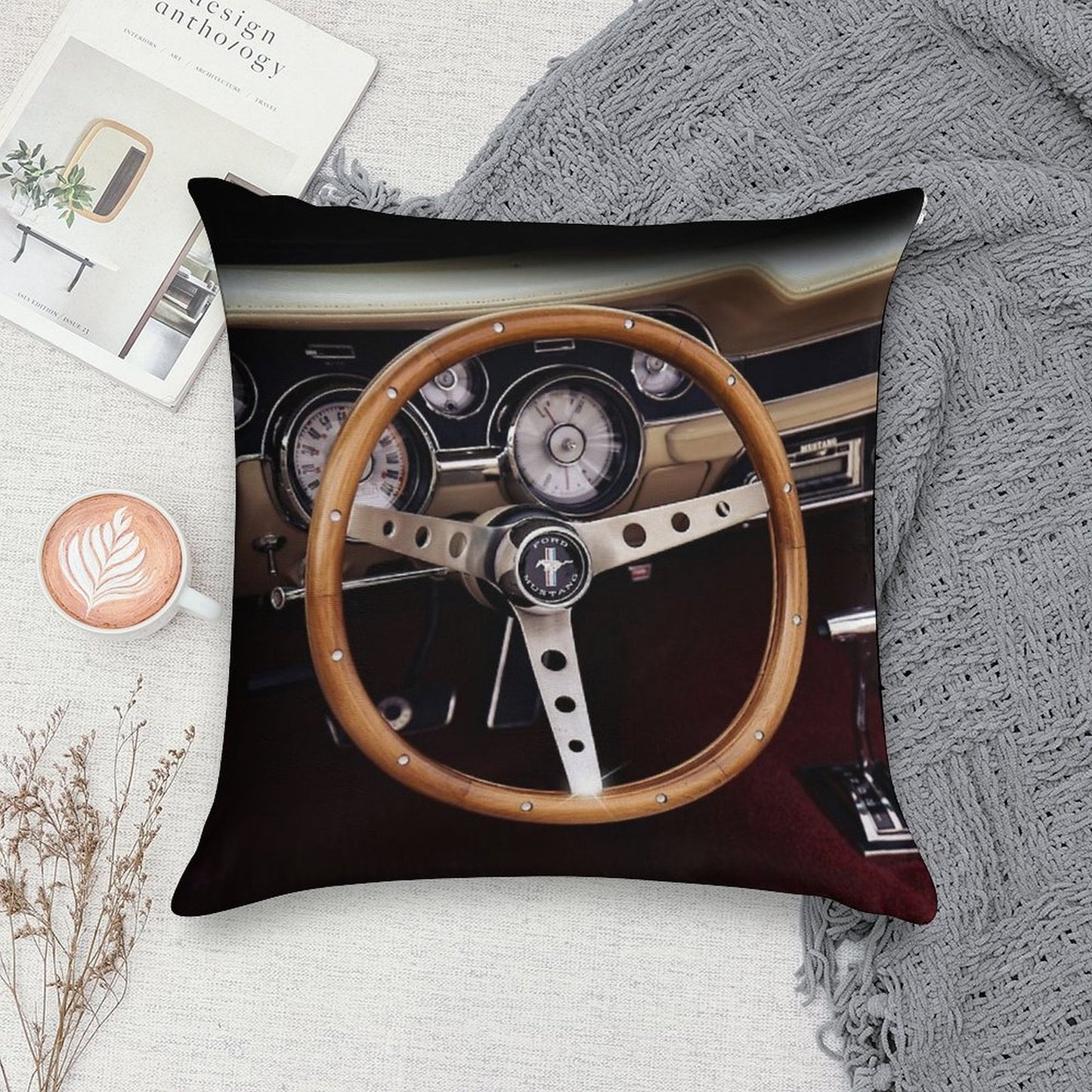 1967 Ford Mustang, Steering Wheel Soft Easy Maintenance Throw Pillow