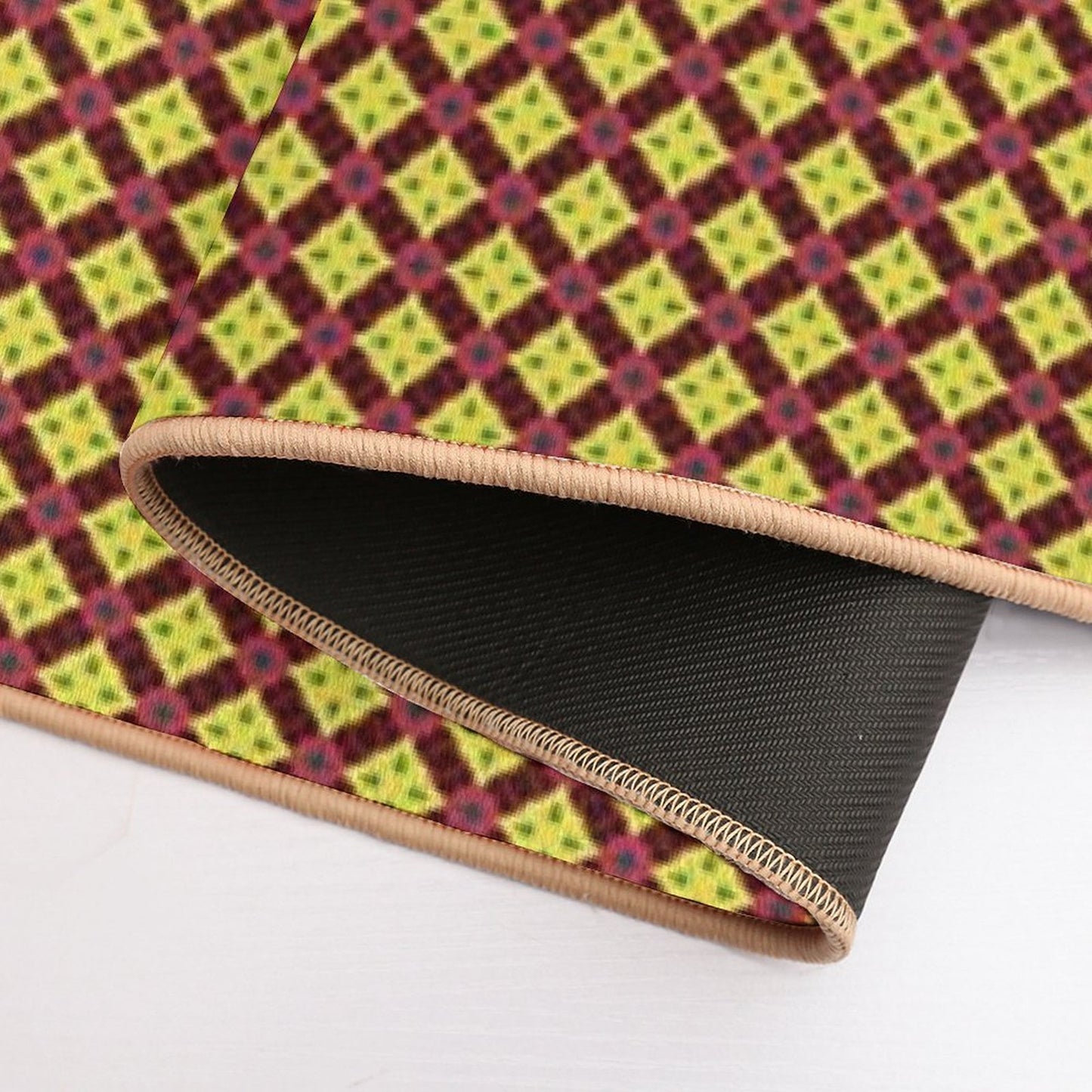 Golden Diamond Medallions Red Flowers  High-Traffic Bath Mat