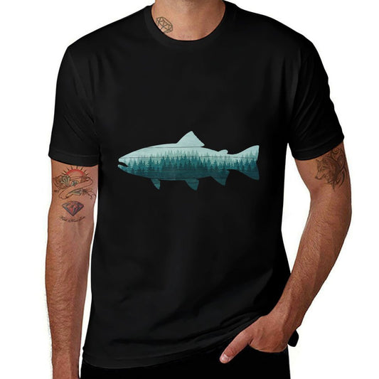 Retro Forest Trout Fish Outdoors Nature Women Men Fishing  Soft T-Shirt