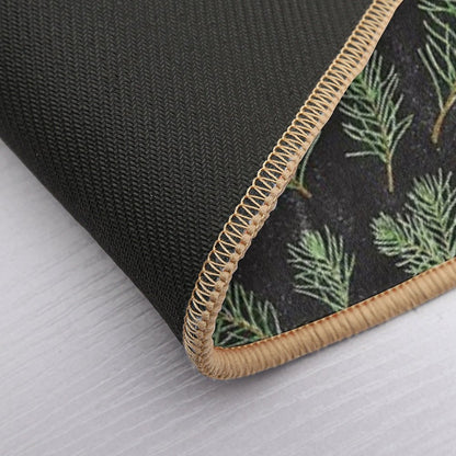 Watercolor Pine Branches Pattern on Black Background  Multi-Purpose Bath Mat