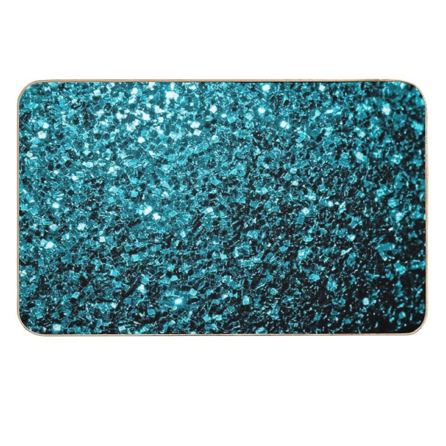 Aqua Blue Shiny Faux Glitter Sparkles  Anti-Trip Bath Mat