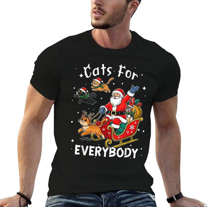 Cats for Everybody Santa Christmas Funny Cat Xmas Women Kids  Summer-ready Fabric T-Shirt