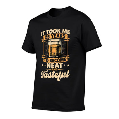 25th Birthday Whiskey Drinking 25 Years Old Neat Whiskey  Ribbed Collar T-Shirt
