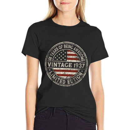 88th Birthday Vintage 1937 Limited Edition American  Rolled Sleeves T-Shirt