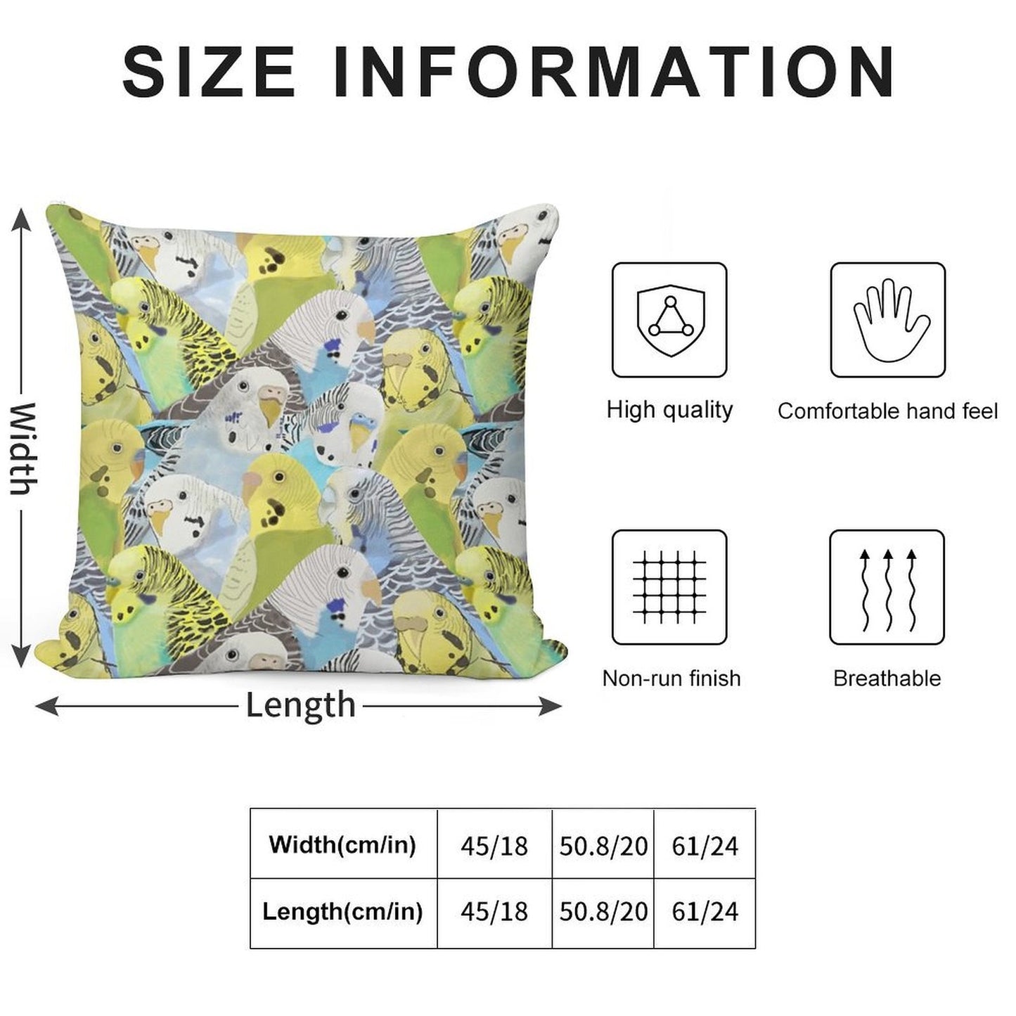 Budgie Parakeets Soft Fade-Resistant Throw Pillow