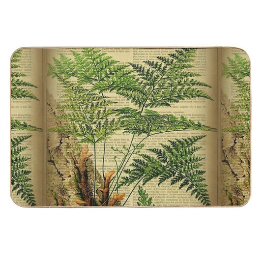 Botanical Print, on Old Book Page - Fern  Easy Maintenance Bath Mat