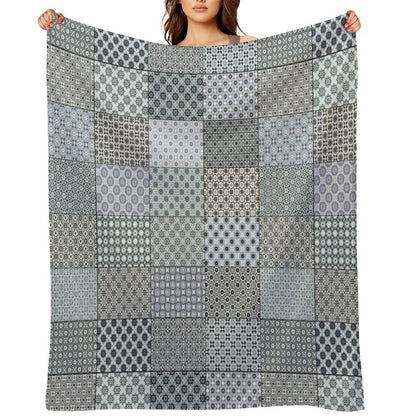 Gray Patchwork Anti-pilling Throw Blanket