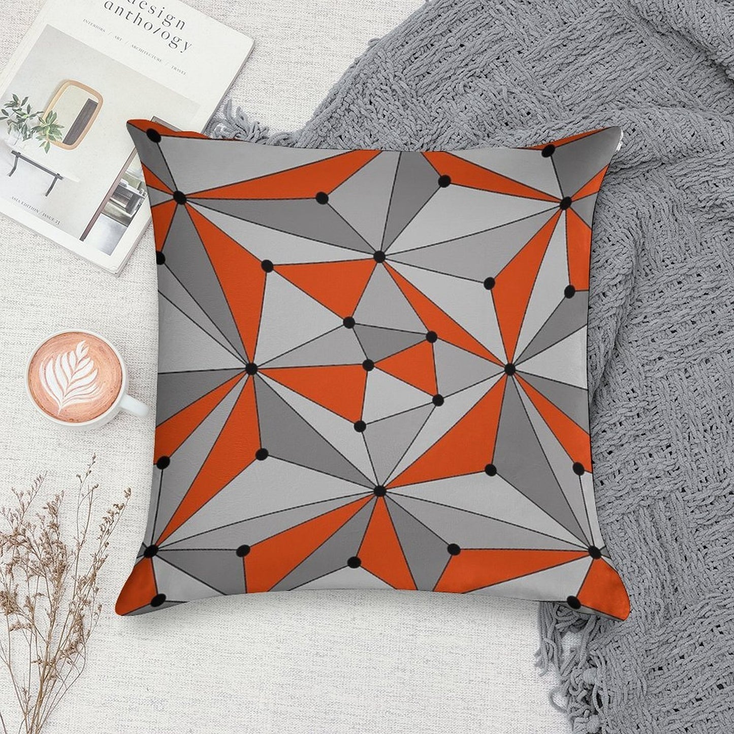 Abstract Geometric Pattern - Orange And Gray. Soft Style Accent Throw Pillow