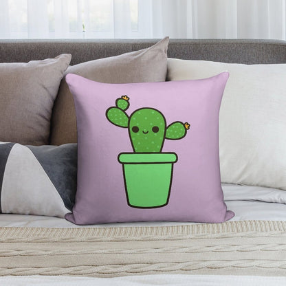 Cute Cactus in Green Pot Soft High-Density Material Throw Pillow