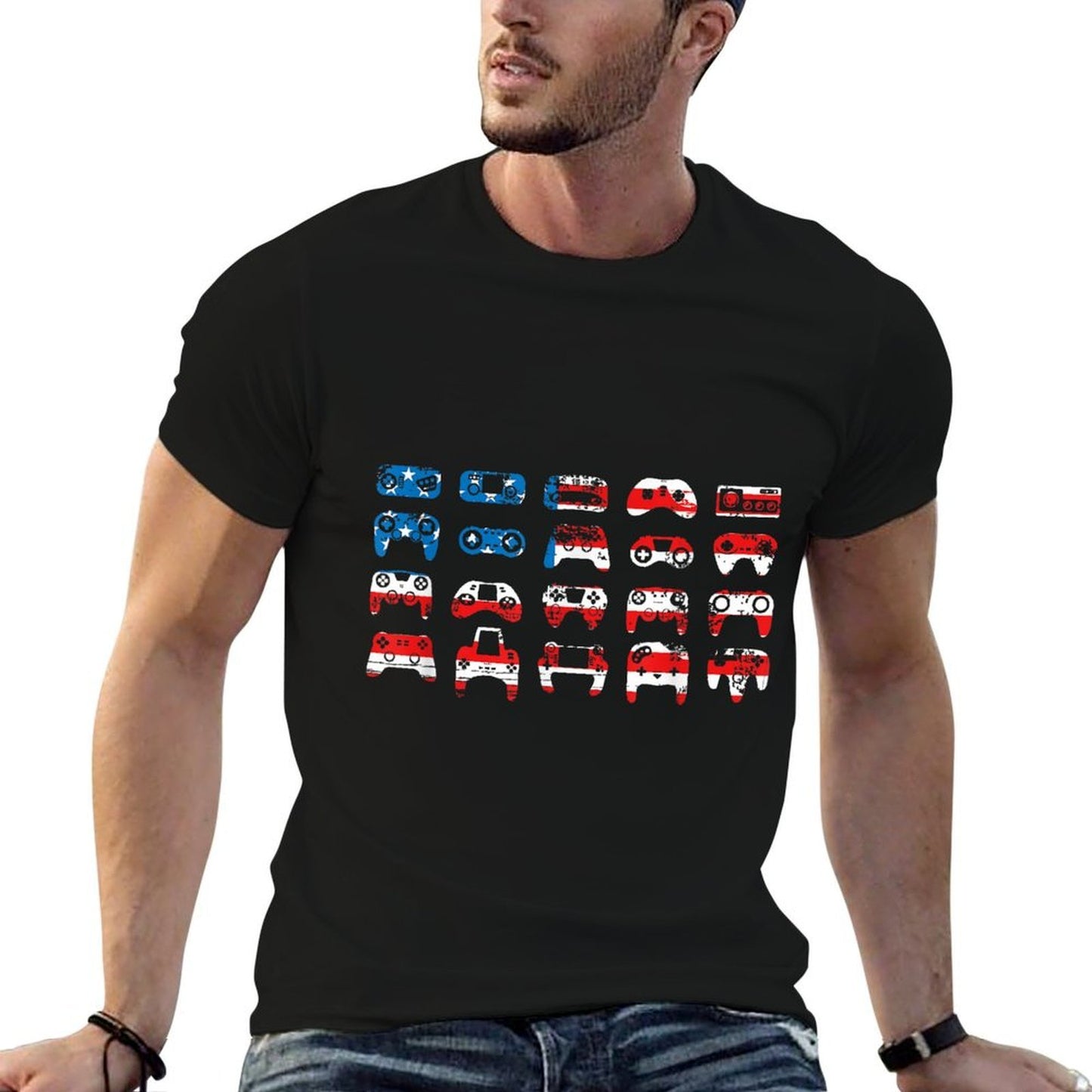 American Gamer July 4th Video Games USA Patriotic Pride  Fade-proof Color T-Shirt