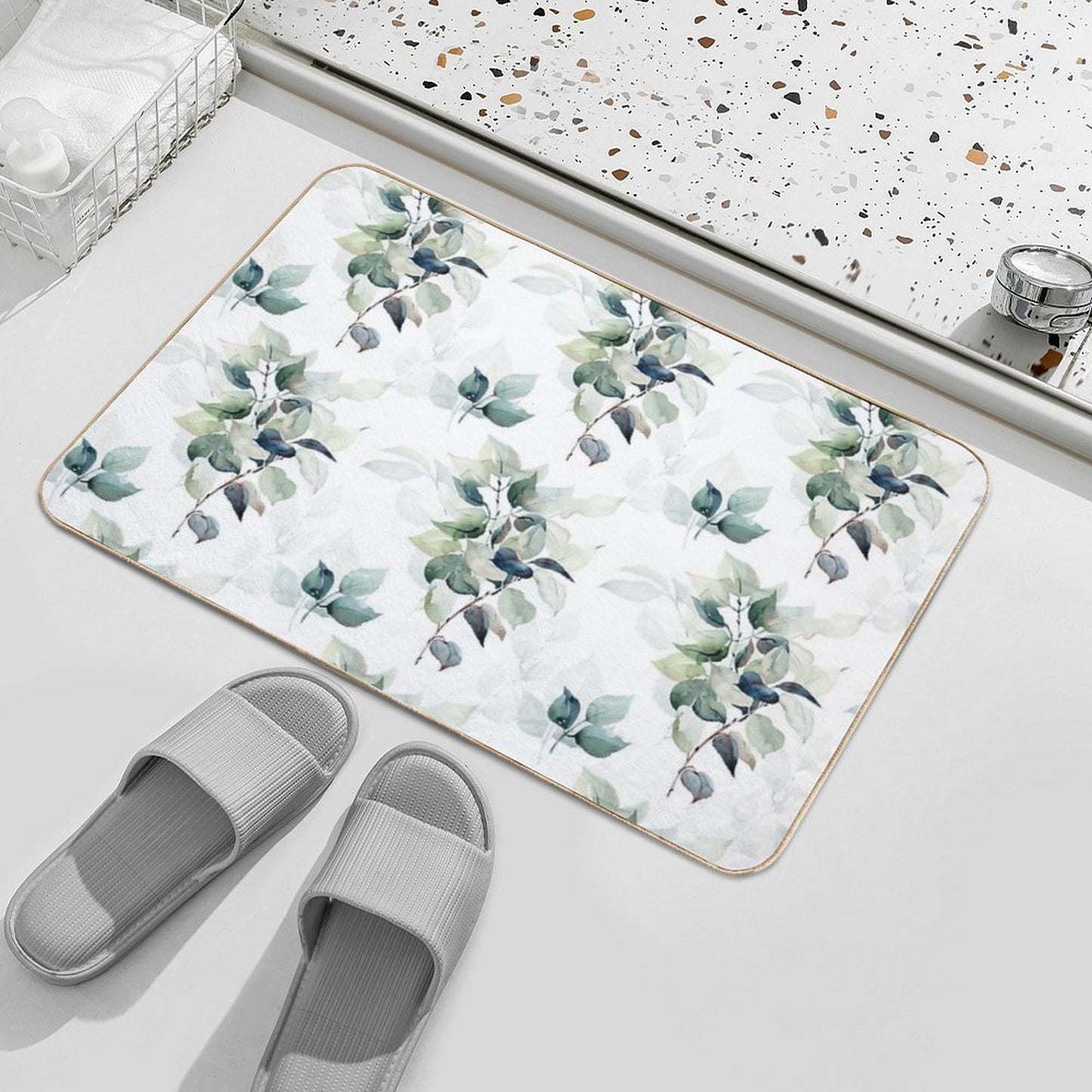 Watercolor Pattern with Leaves  Eco-Friendly Bath Mat