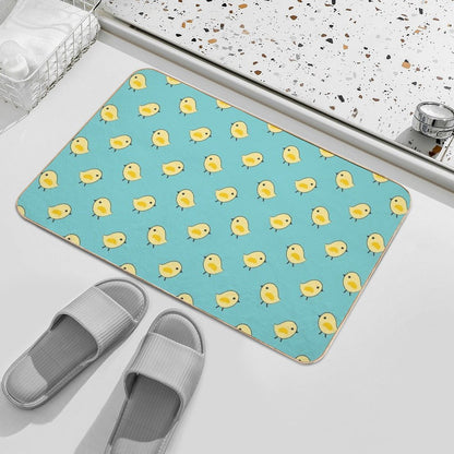 Busy Chicks Pattern - Yellow on Aqua Blue  Pet-Safe Bath Mat