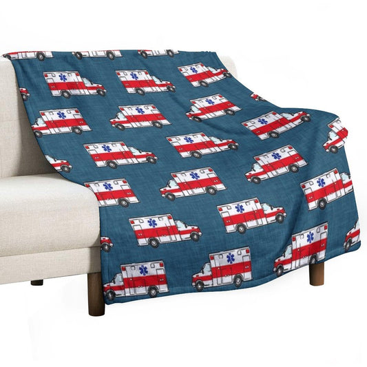 Ambulance on Dark Blue Anti-pilling Throw Blanket