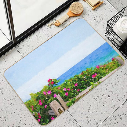 Beach Rose Along Ocean Watercolor  Odorless Bath Mat