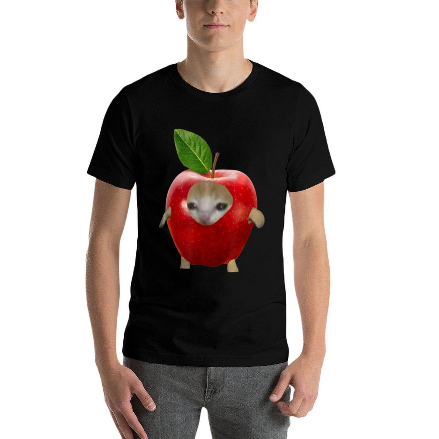 Gift For Friends Funny Crying Apple Cat Memes  Fade-proof Color T-Shirt