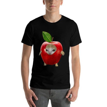 Gift For Friends Funny Crying Apple Cat Memes  Fade-proof Color T-Shirt