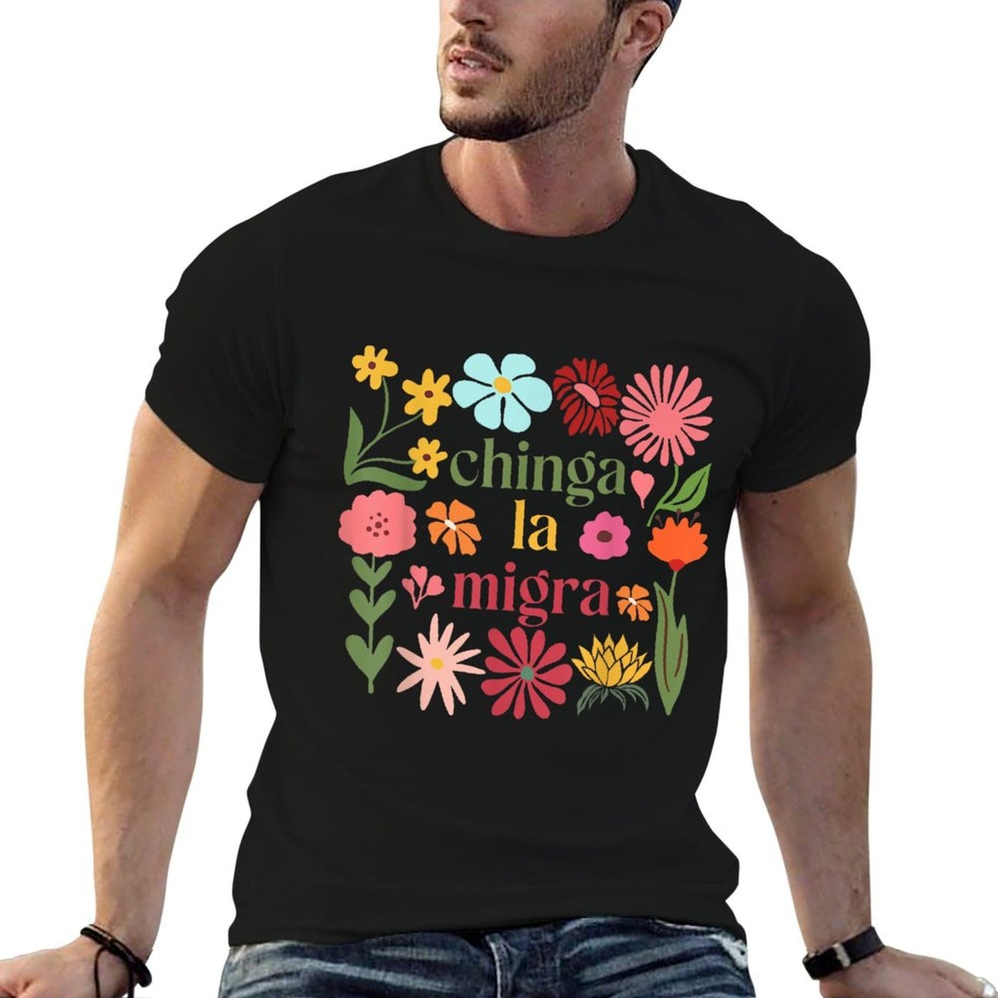 Subtle Floral Chinga La Migra Anti Ice Immigrant Rights  Moisture-wicking T-Shirt