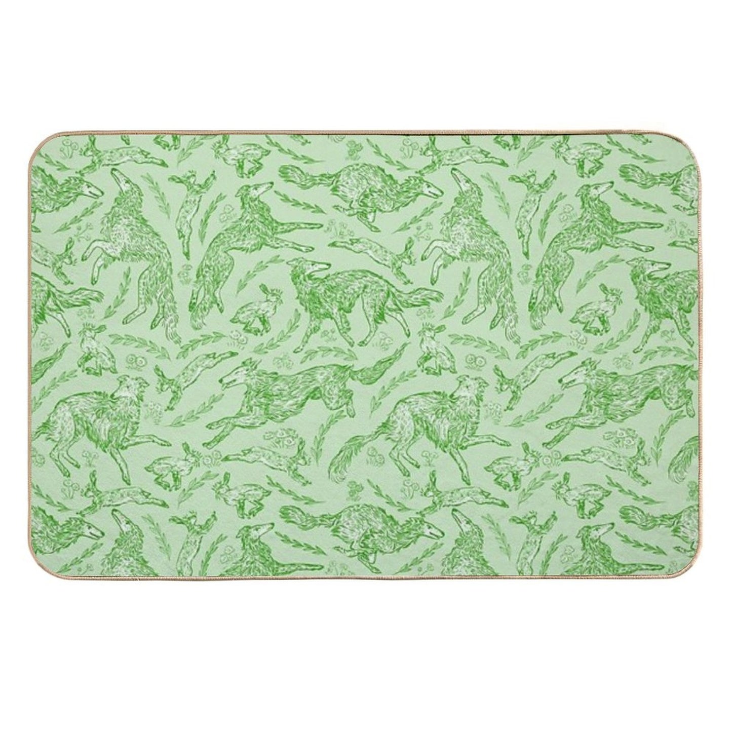 Hounds And Hares - Pale Green Toile  Absorbent Bath Mat