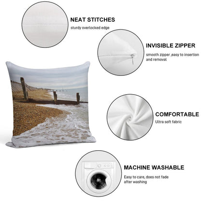 Hayling Island Beach Groynes Soft Ultra-Soft Texture Throw Pillow