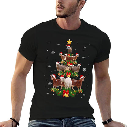 Goat Christmas Pajama Xmas Goats Tree Lights Santa Hat  Relaxed-fit T-Shirt