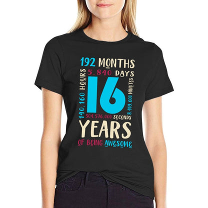 16th Birthday Kids Gift 16 Year Old Boys Girls Sixteen  High-quality Stitching T-Shirt