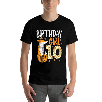 Birthday Girl 10 Fox Crown 10th Bday Party Animal Girls Kids  Rolled Sleeves T-Shirt