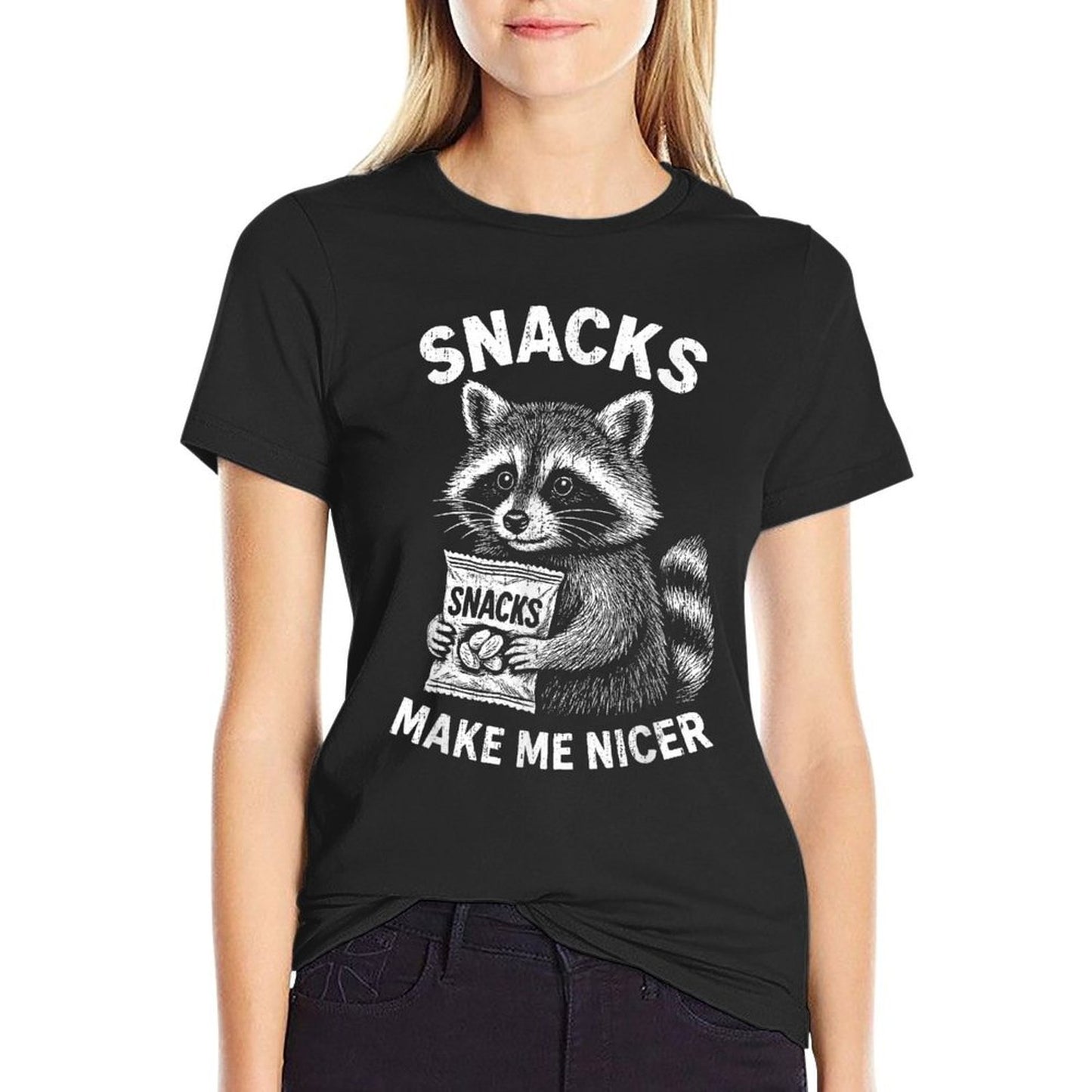 Snacks Make Me Nicer Raccoon Animal Funny Saying Humor Meme  Affordable Price T-Shirt