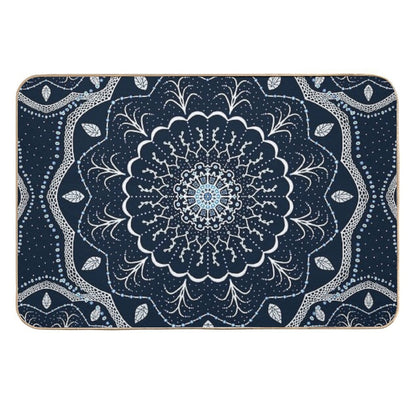 Black White Blue Mandala Durable Bath Mat