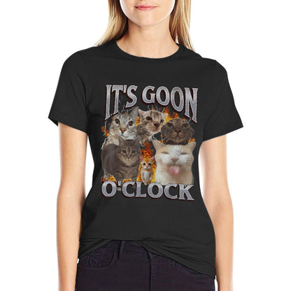 Gooning Oclock Funny Cat Meme Bootleg Graphic for Men Women  Rolled Sleeves T-Shirt
