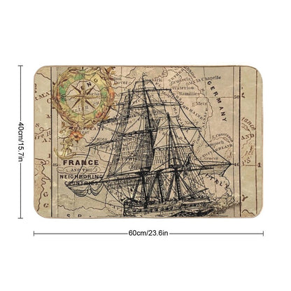 Dark Academia Vintage Pirate Ship Sailor Antique World Map  Stain-Proof Bath Mat