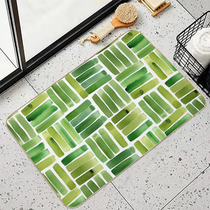 Geometric Pattern Green Minimalist Abstract Design  Stain-Proof Bath Mat