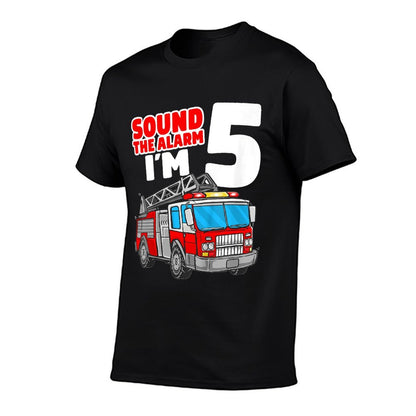 Kids Fire Truck 5 Year Old Firefighter Five 5th Birthday Boy  Relaxed-fit T-Shirt