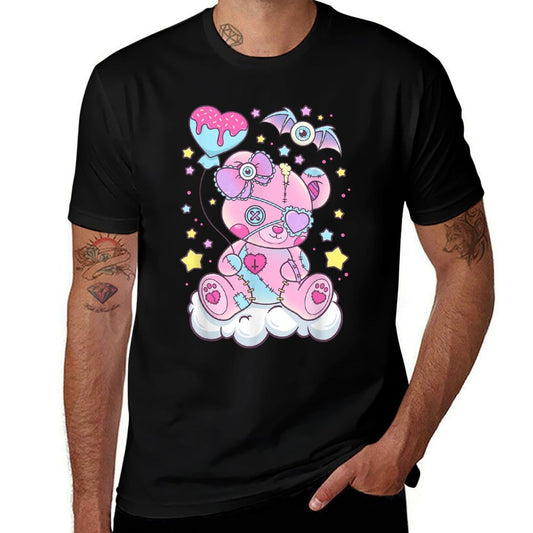 Kawaii Pastel Goth Cute Scary Bear  Rolled Sleeves T-Shirt