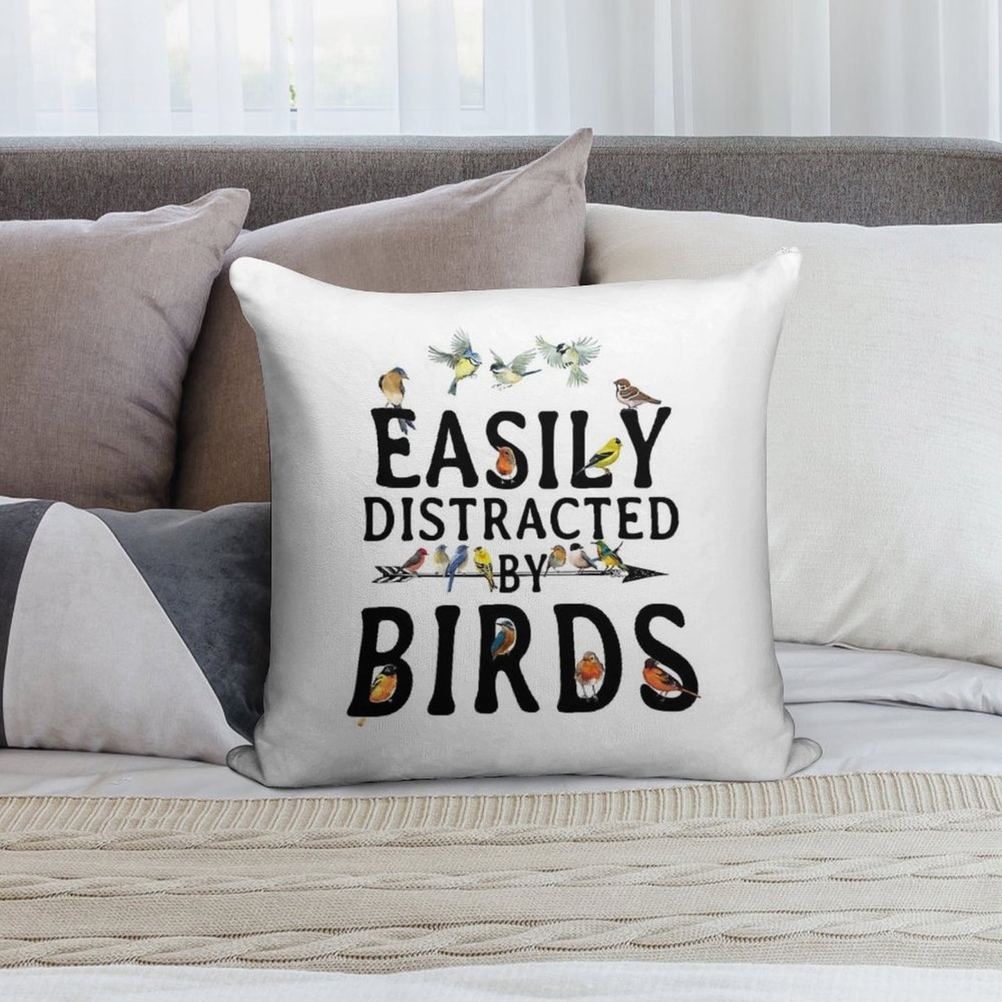 Easily Distracted by Birds Soft Bedroom Essential Throw Pillow