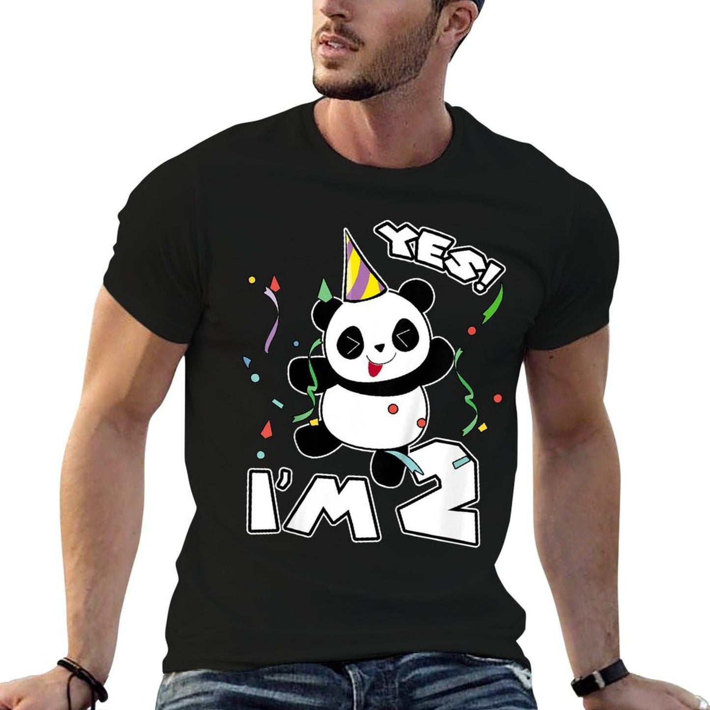 Kids 2nd Birthday Panda Yes I'm 2 Panda Costume Gift Idea  Eco-friendly Material T-Shirt